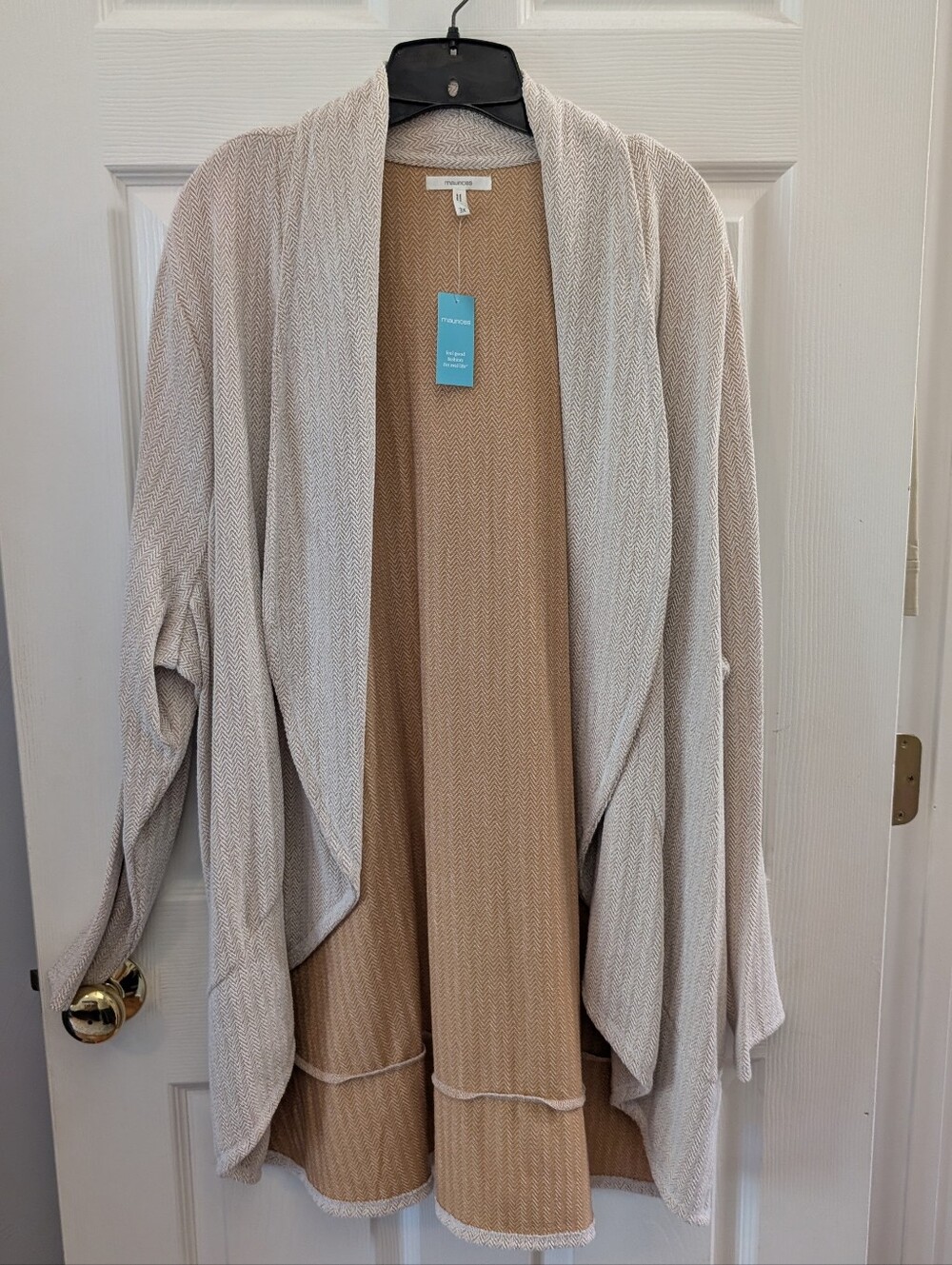 Maurices Open-Front Cardigan in Cream and Tan